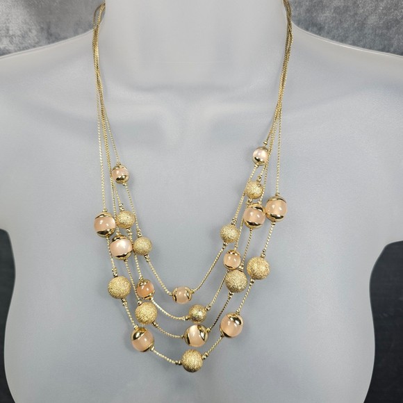 Coldwater Creek Necklace Station Glass & Goldtone Bead Layered Statement 20" - Picture 6 of 9